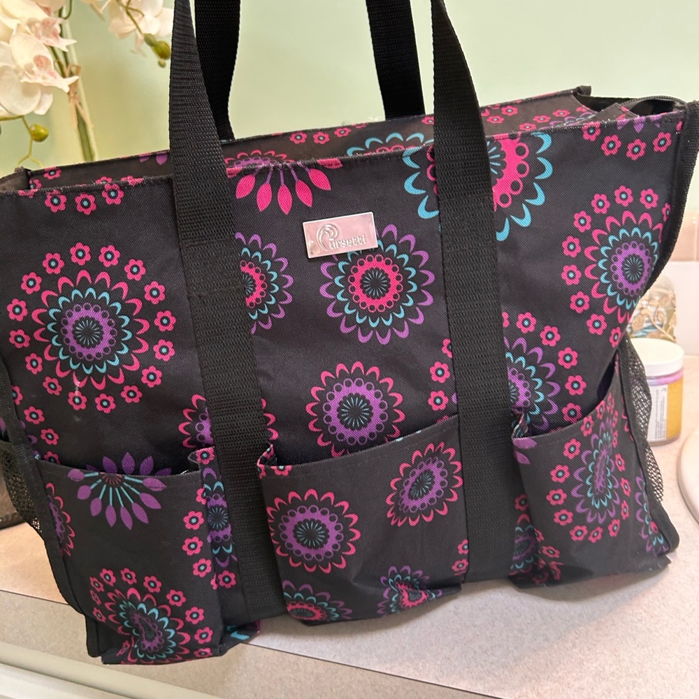 Pursetti zip-top organizer utility tote bag w multiple exterior and interior